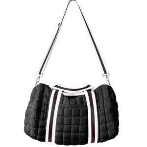 Black Striped Quilted Duffel Weekender Bag